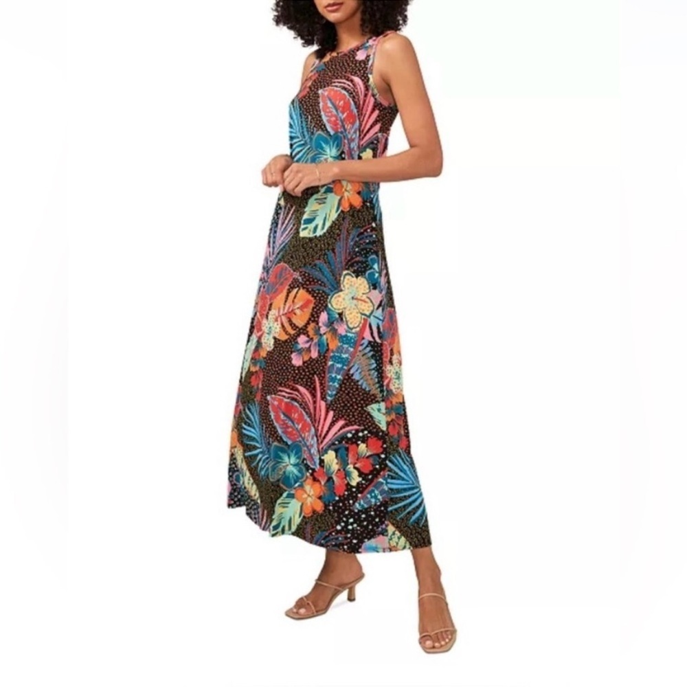 Vince Camuto Black Floral Crewneck Sleeveless Maxi Dress Size L NWT
